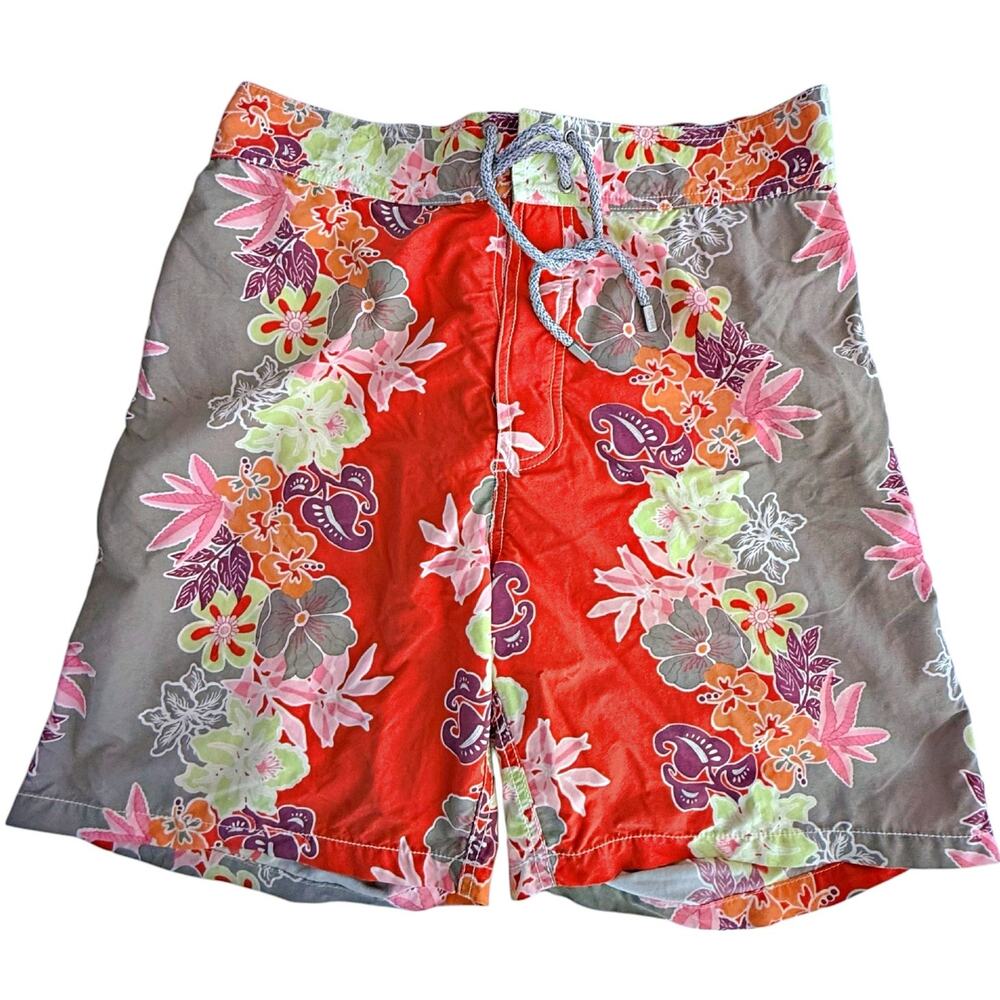 Vilebrequin Red Gray Floral Men’s Swim Trunks